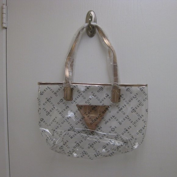 NWOT Guess logo clear plastic beach bag tote - Picture 3 of 7
